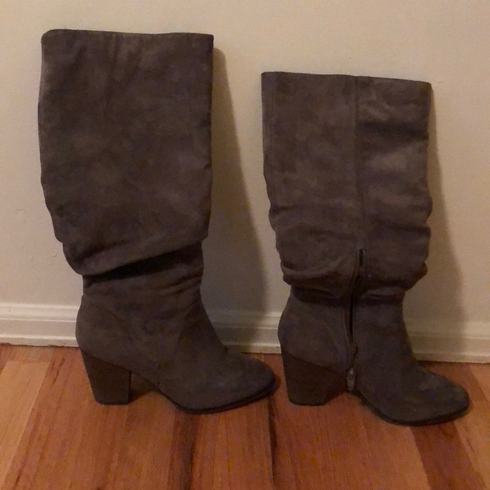 Grey faux suede dressy boots
